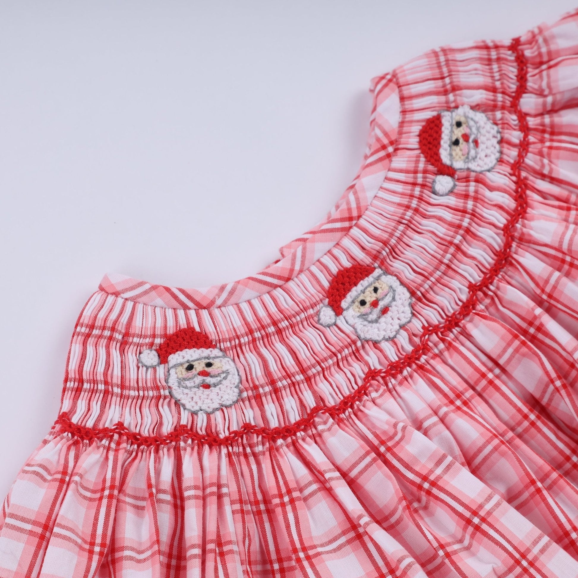 Red christmas santa claus hand smocked plaid bubble - Abbies Place