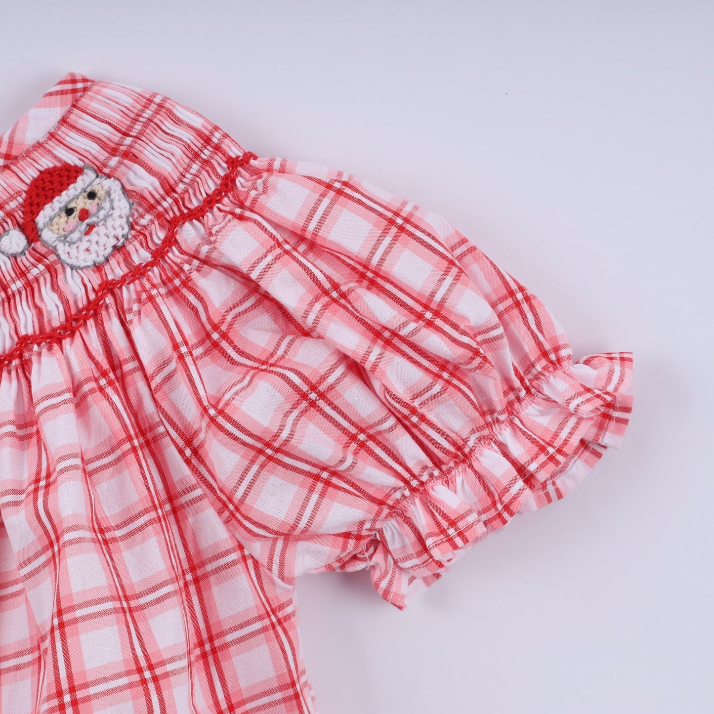 Red christmas santa claus hand smocked plaid bubble - Abbies Place