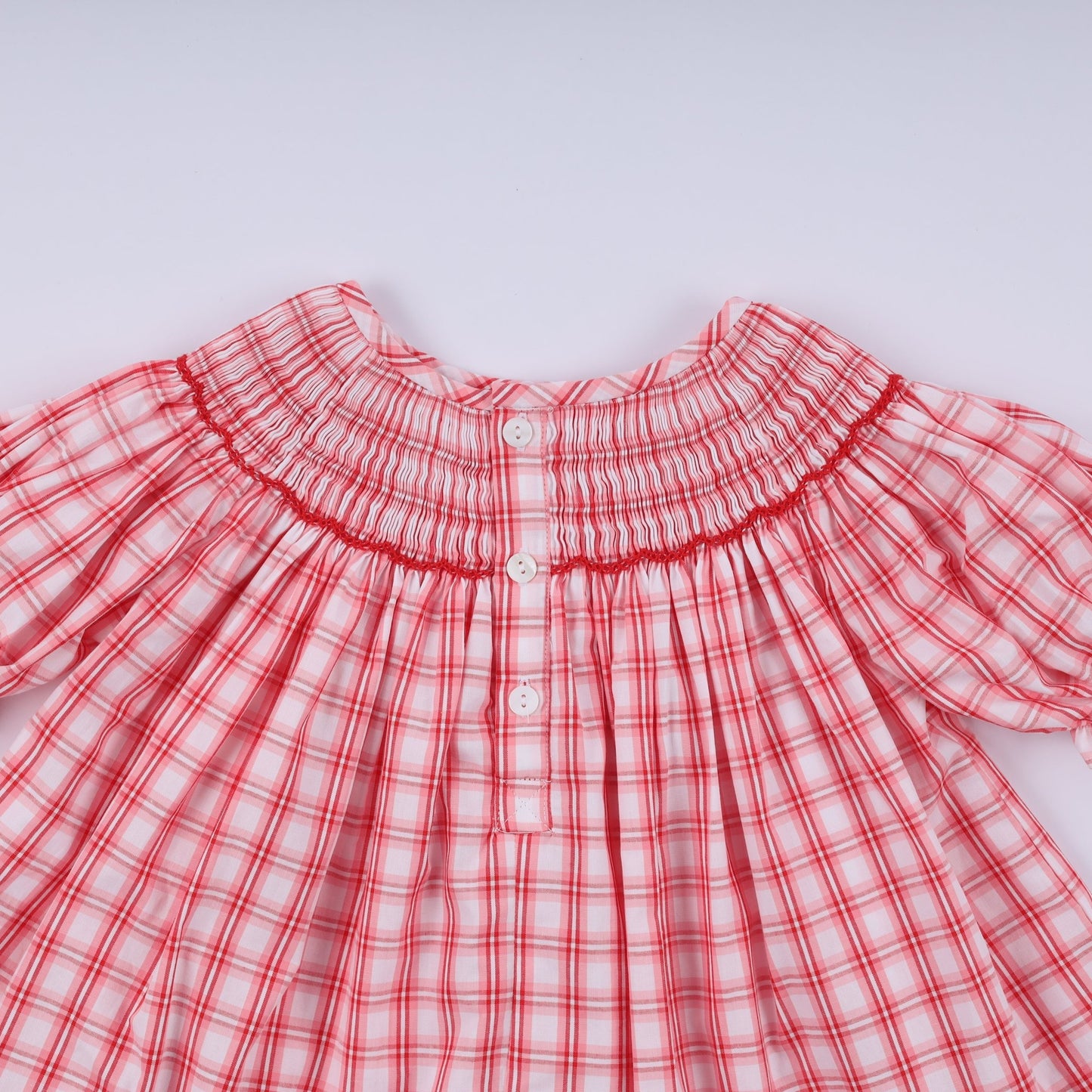 Red christmas santa claus hand smocked plaid ruffle pants set - Abbies Place