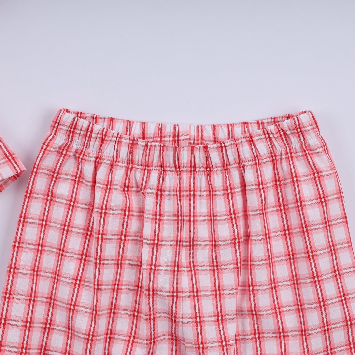 Red christmas santa claus hand smocked plaid ruffle pants set - Abbies Place
