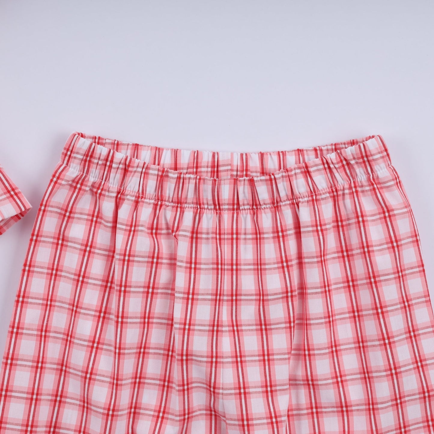 Red christmas santa claus hand smocked plaid ruffle pants set - Abbies Place