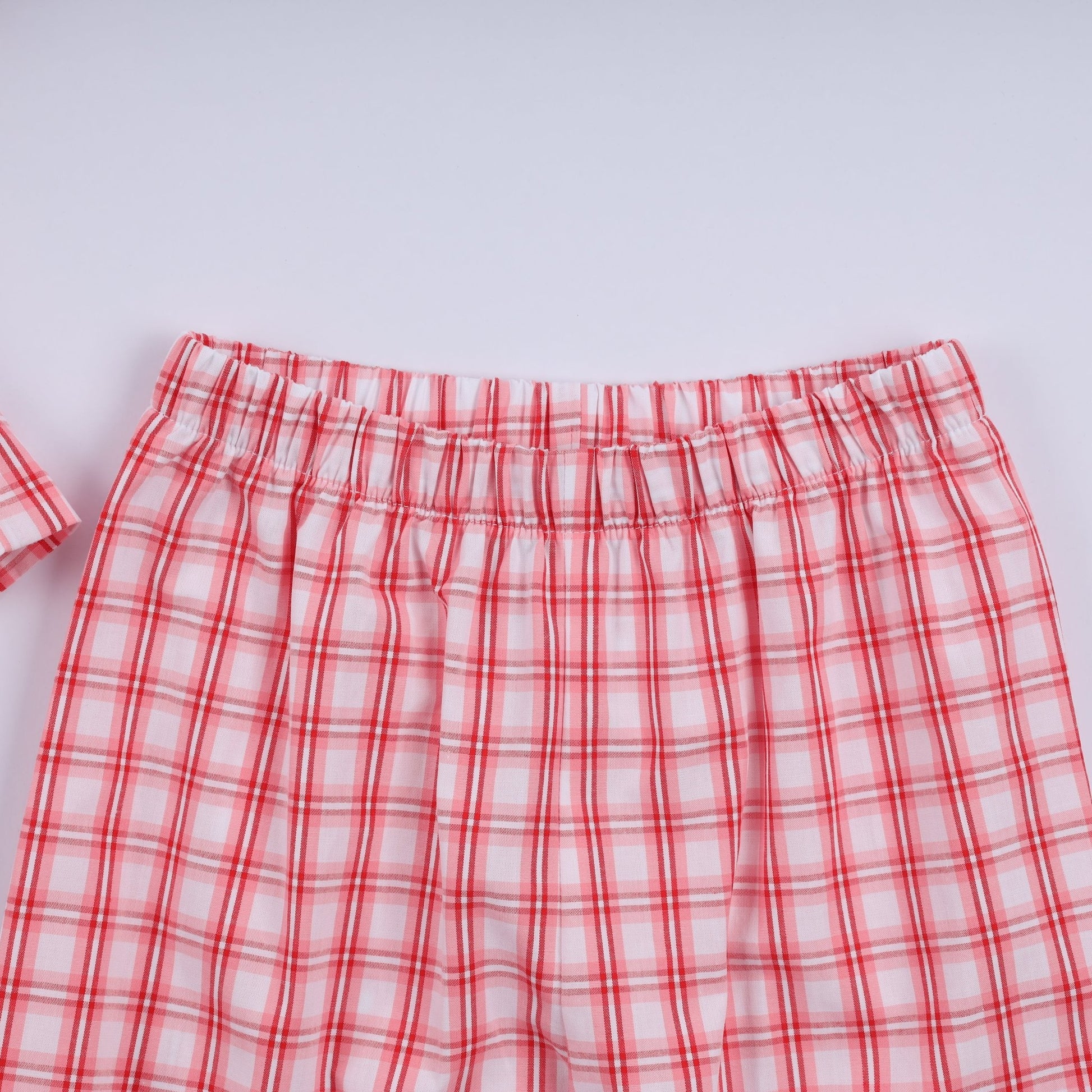 Red christmas santa claus hand smocked plaid ruffle pants set - Abbies Place