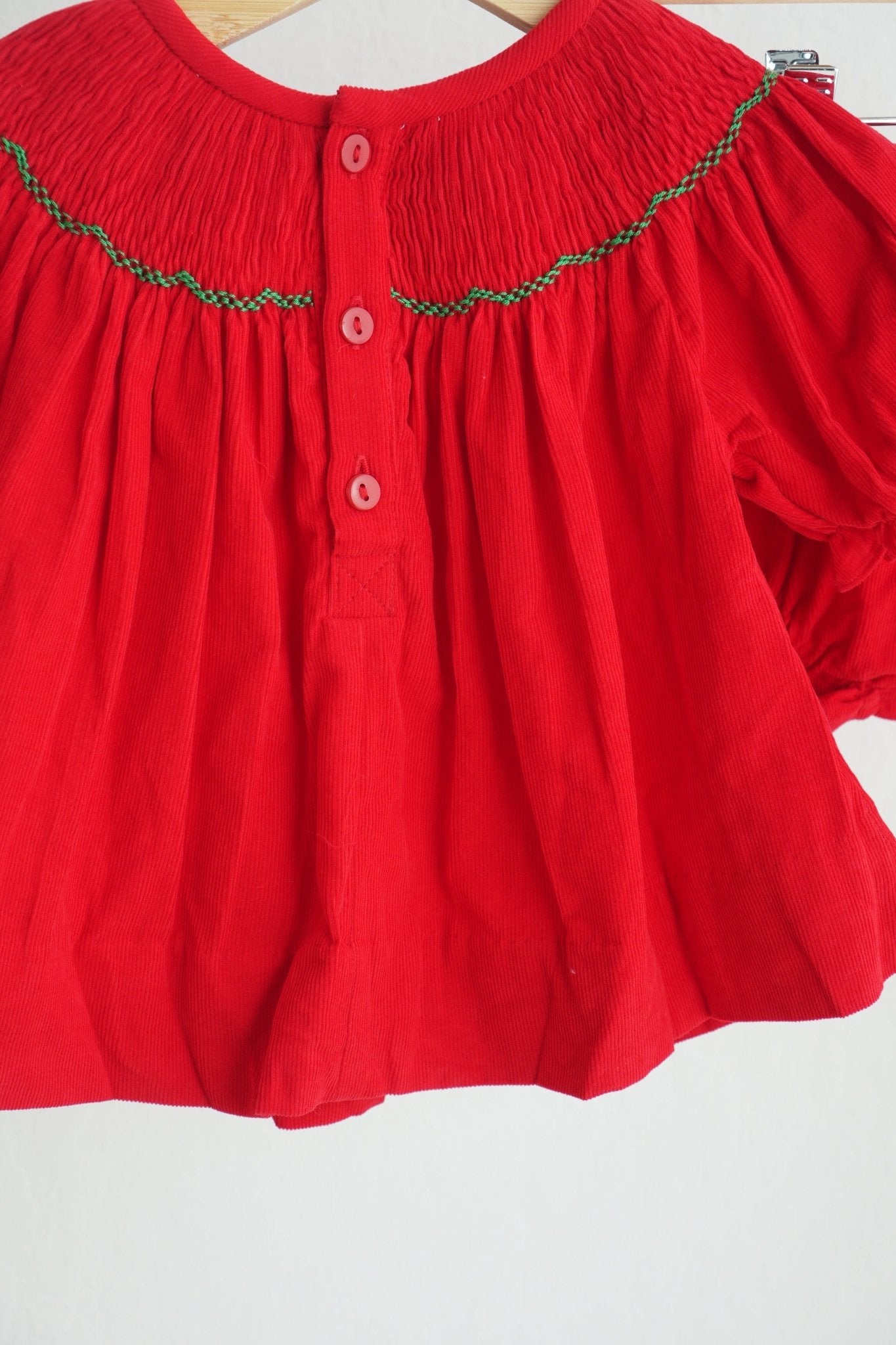 Red christmas tree hand smocked bloomer set - Abbies Place