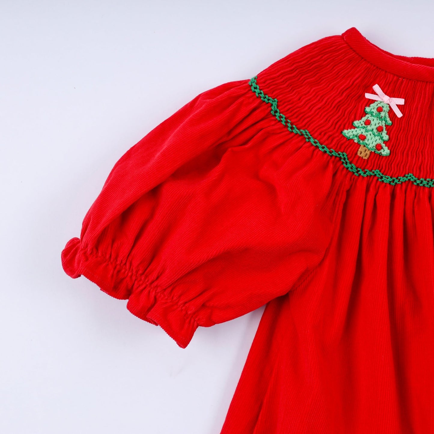 Red christmas tree hand smocked dress - Abbies Place