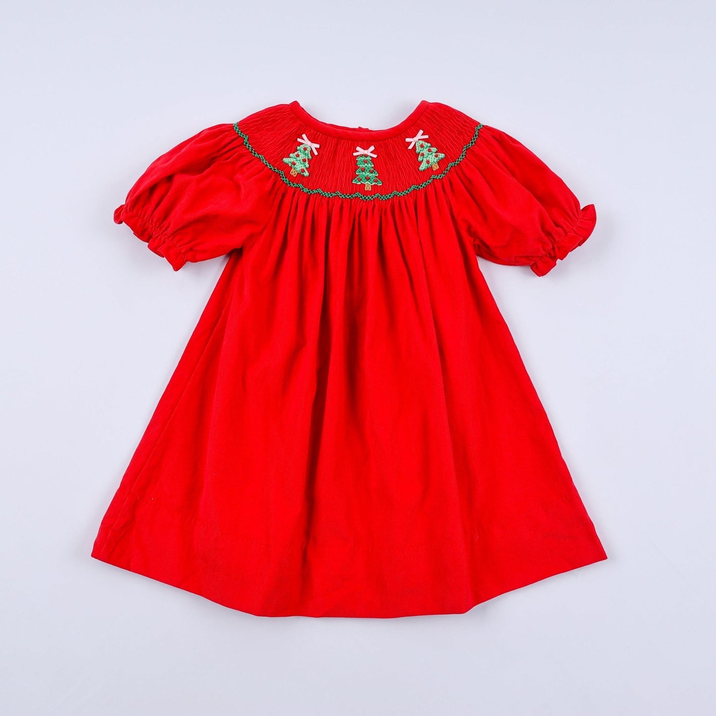 Red christmas tree hand smocked dress - Abbies Place