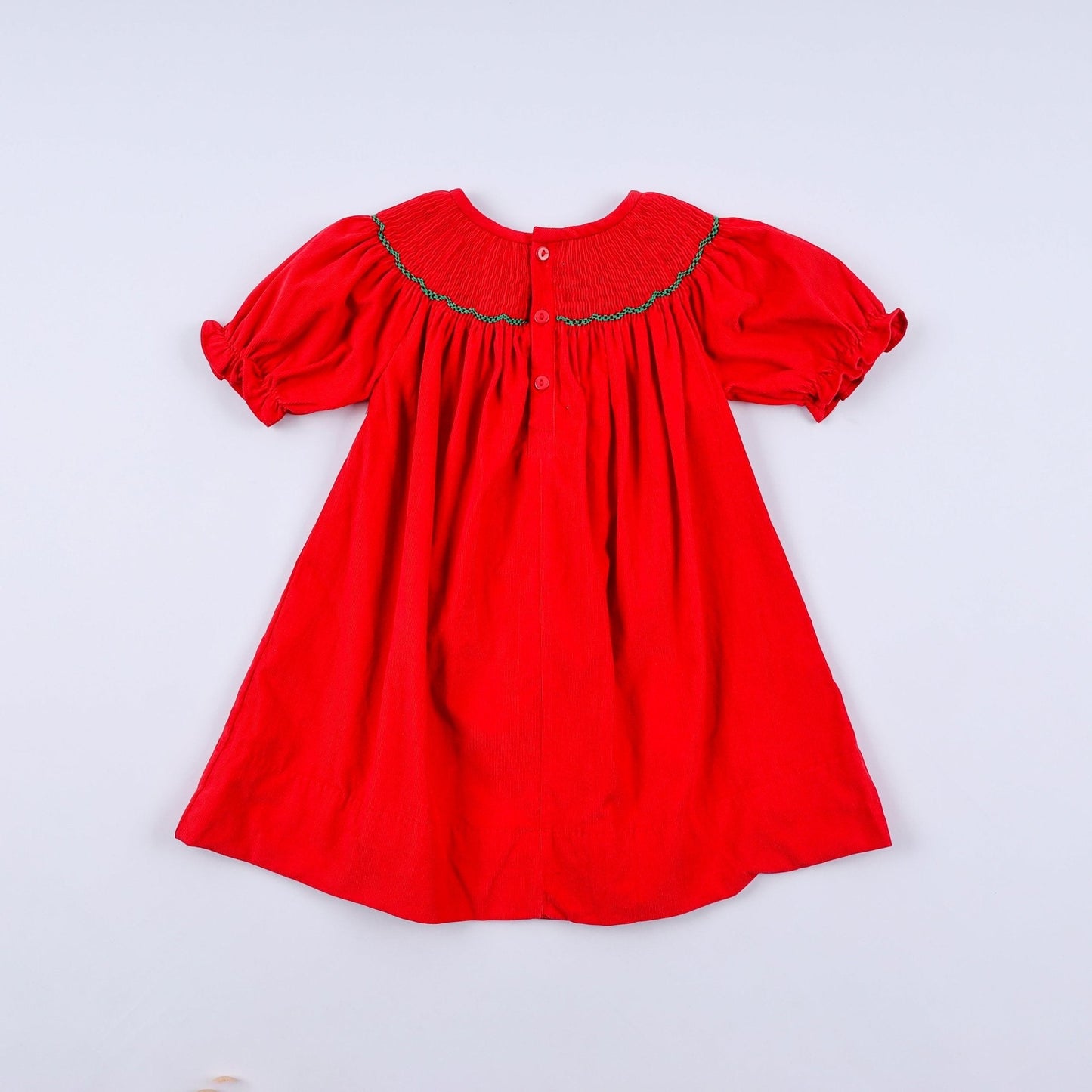 Red christmas tree hand smocked dress - Abbies Place
