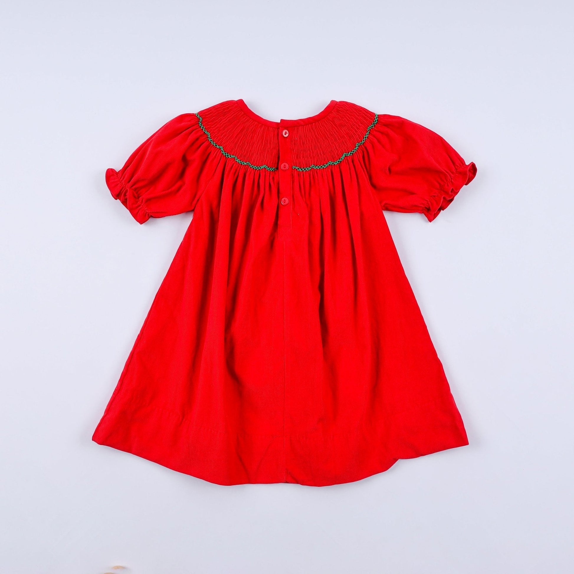 Red christmas tree hand smocked dress - Abbies Place