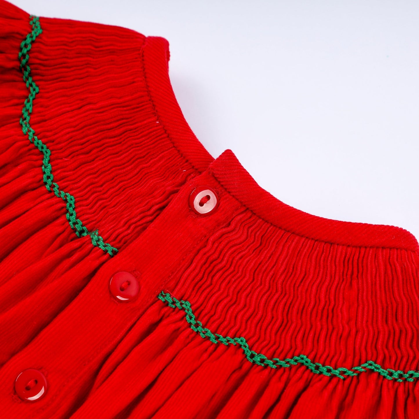 Red christmas tree hand smocked romper - Abbies Place