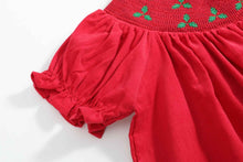 Load image into Gallery viewer, Red Corduroy Mistletoe Smocked Bishop Dress
