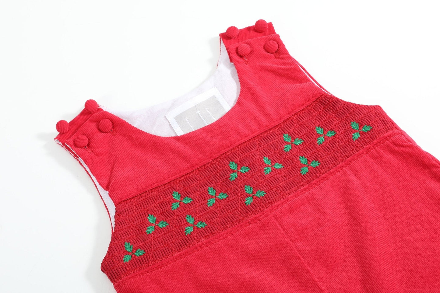 Red Corduroy Mistletoe Smocked Overalls - Abbies Place