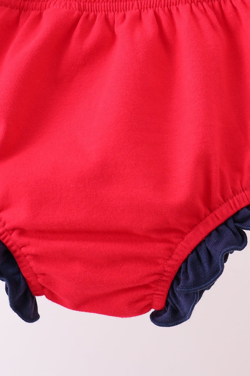 Red flag fireworks embroidery ruffle bloomer set - Abbies Place