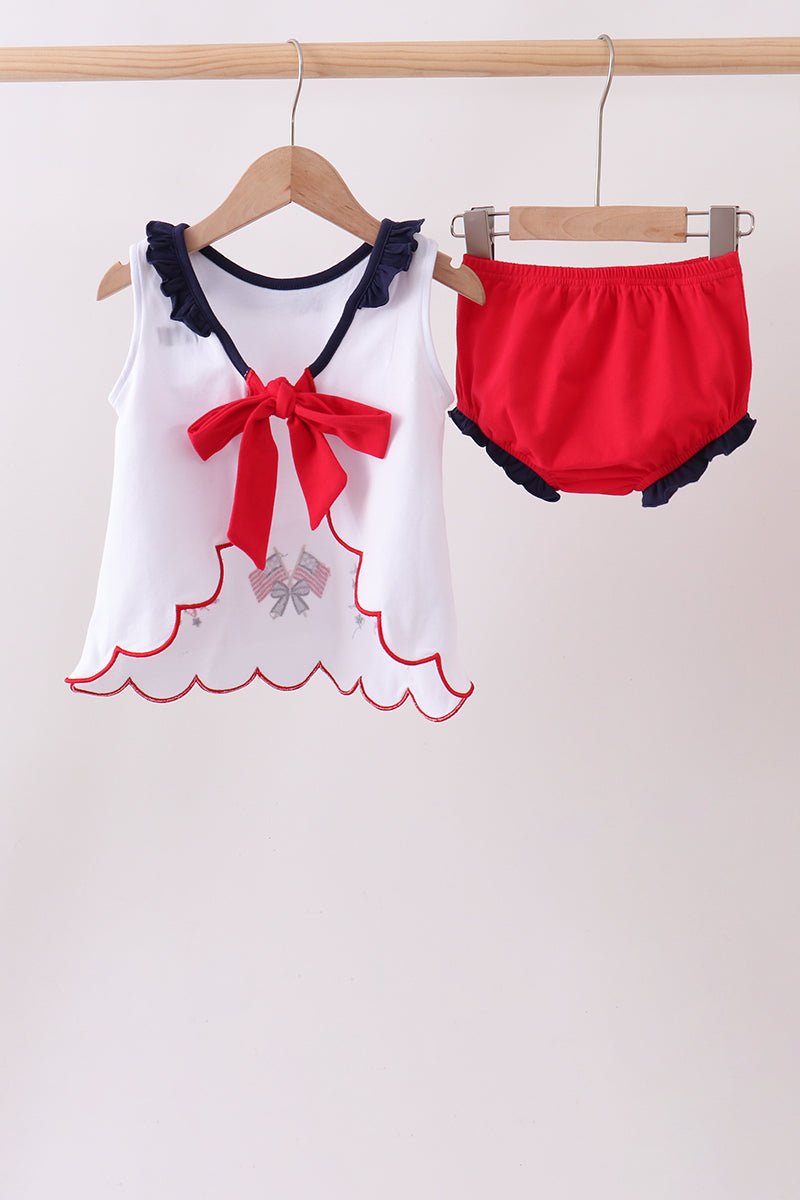 Red flag fireworks embroidery ruffle bloomer set - Abbies Place