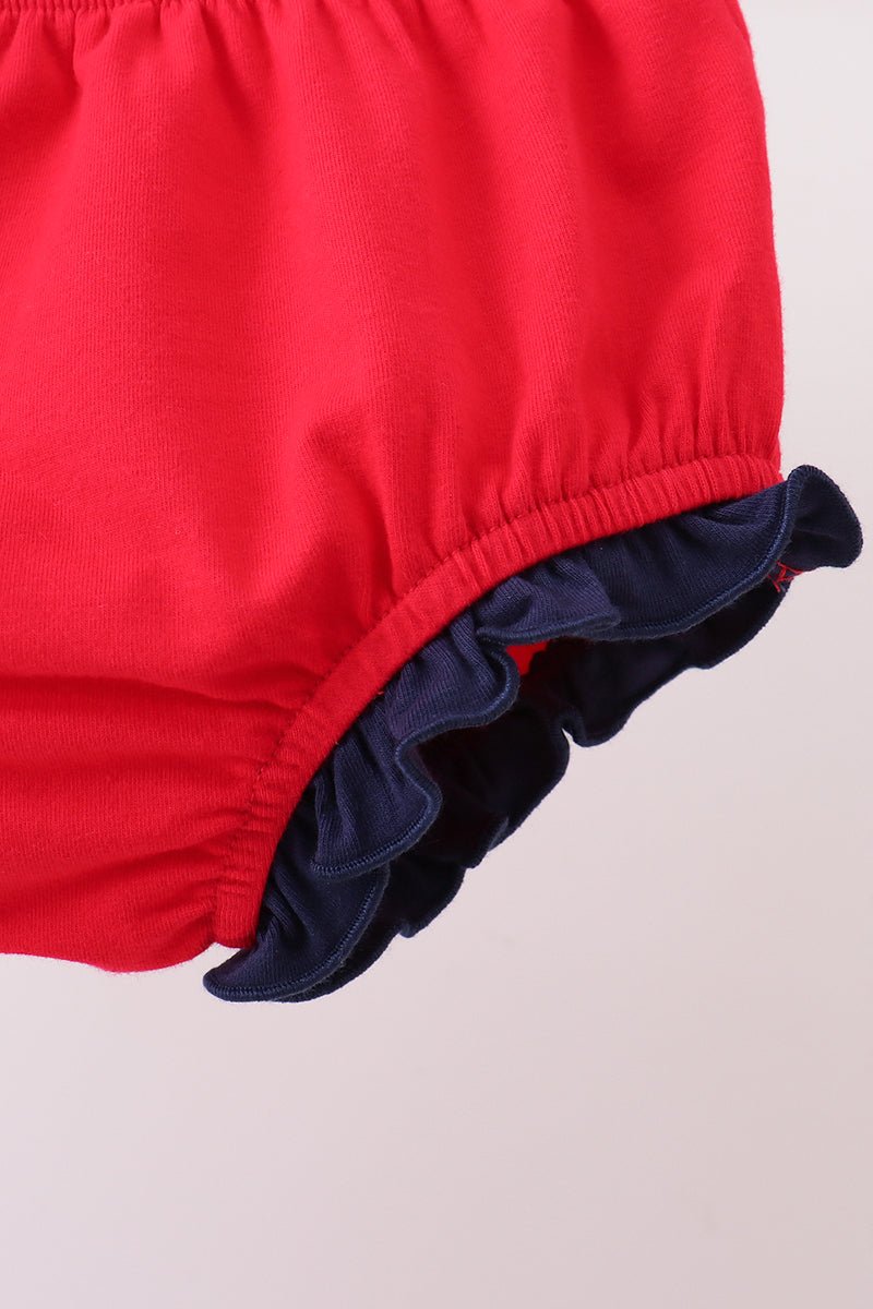Red flag fireworks embroidery ruffle bloomer set - Abbies Place