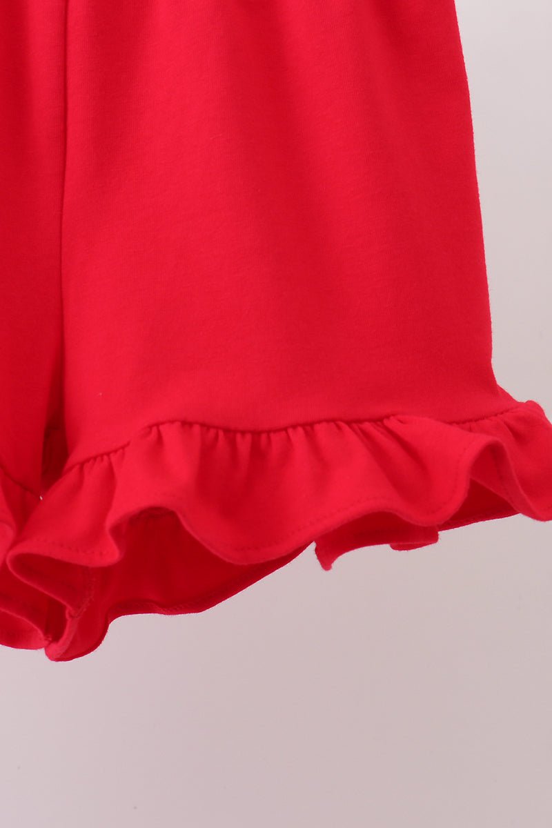 Red flag fireworks embroidery ruffle shorts set - Abbies Place