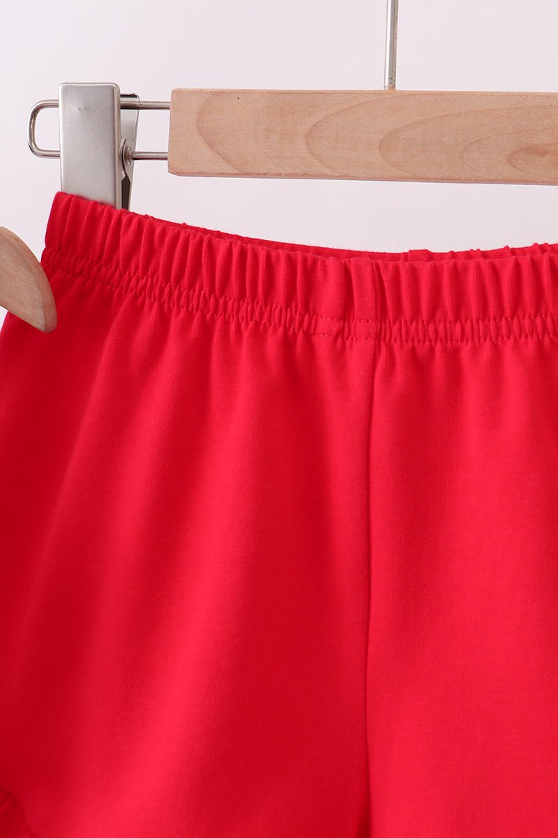 Red flag fireworks embroidery ruffle shorts set - Abbies Place
