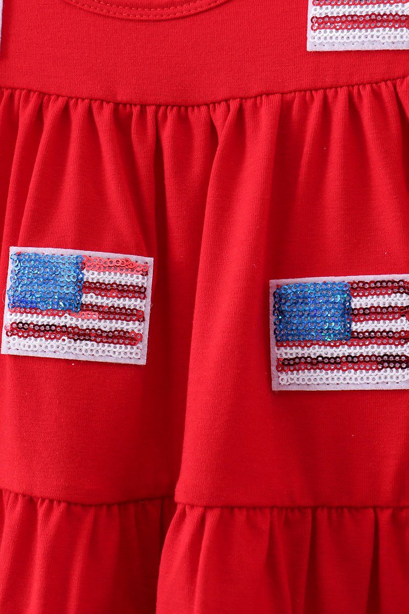 Red flag sequin tiered ruffle dress - Abbies Place