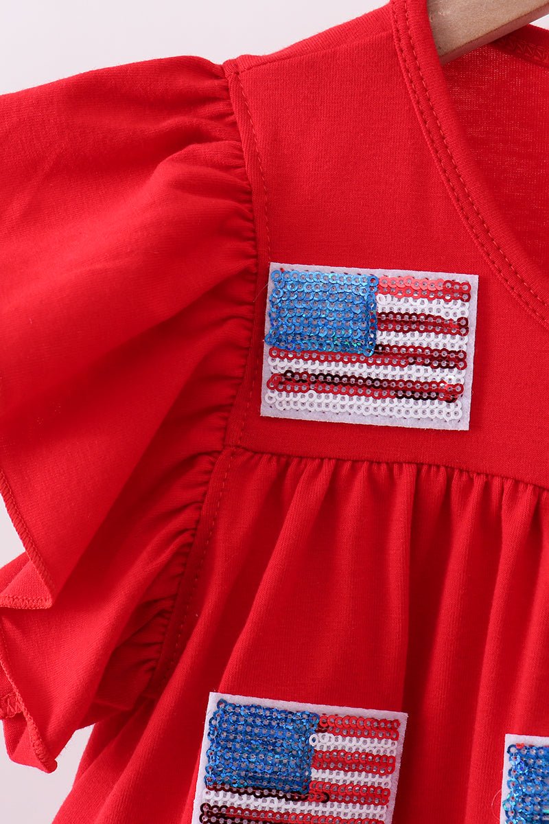Red flag sequin tiered ruffle dress - Abbies Place