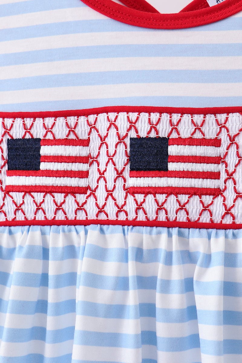 Red flag smocked stripe ruffle shorts set - Abbies Place