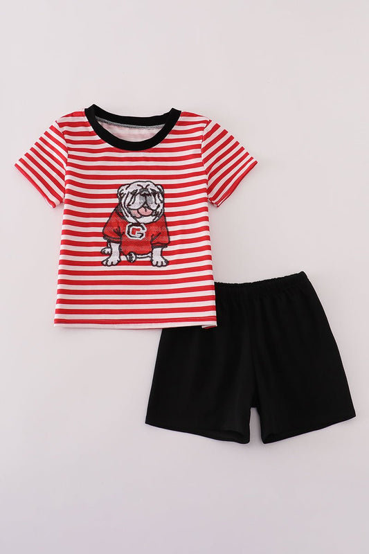 Red Georgia bulldog sequin stripe shorts set - Abbies Place