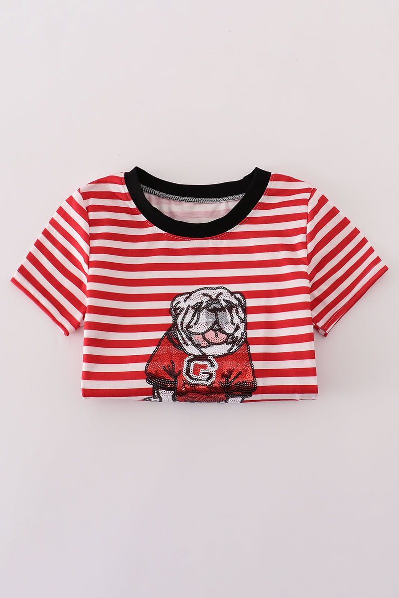 Red Georgia bulldog sequin stripe shorts set - Abbies Place