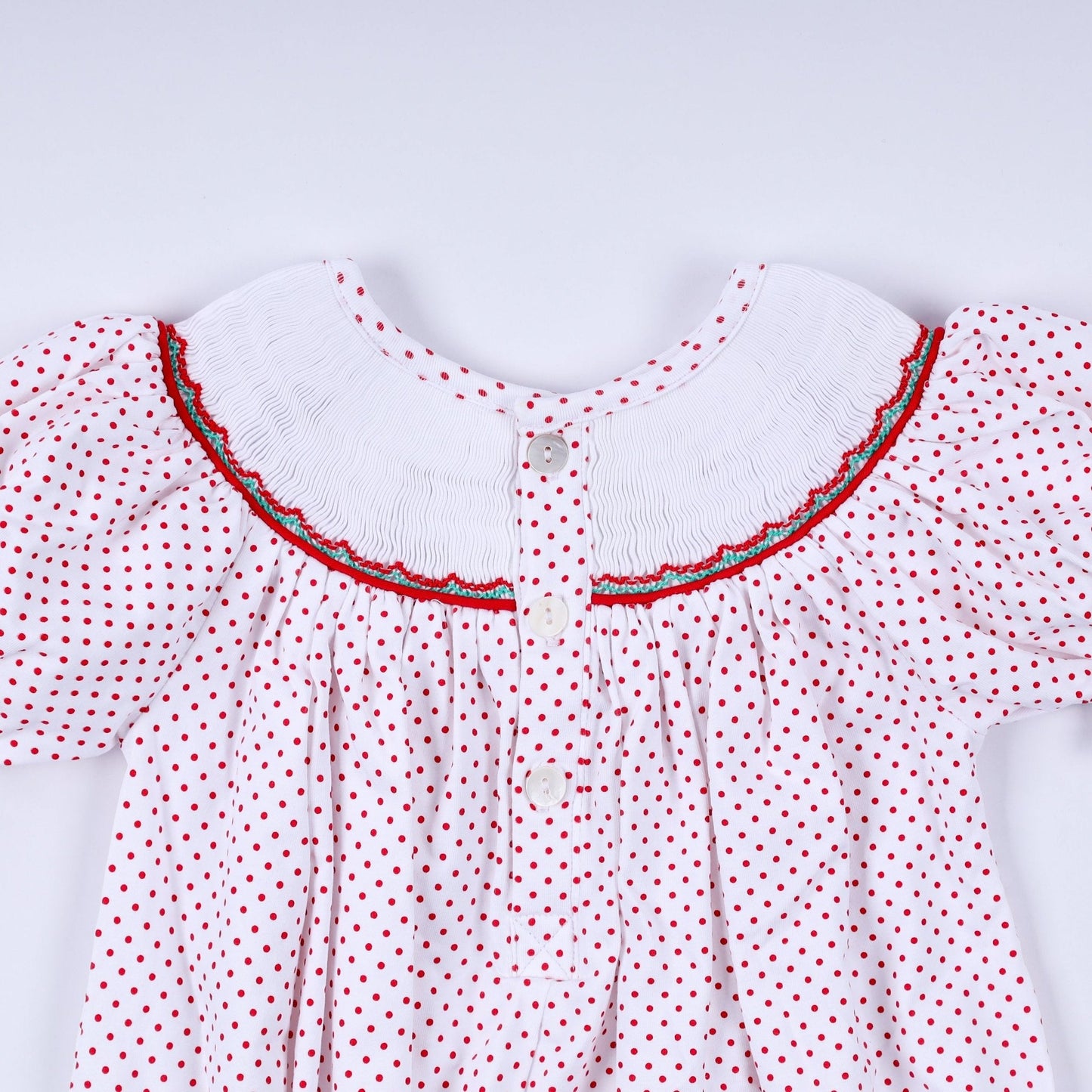 Red gingerbread hand smocked bubble - Abbies Place