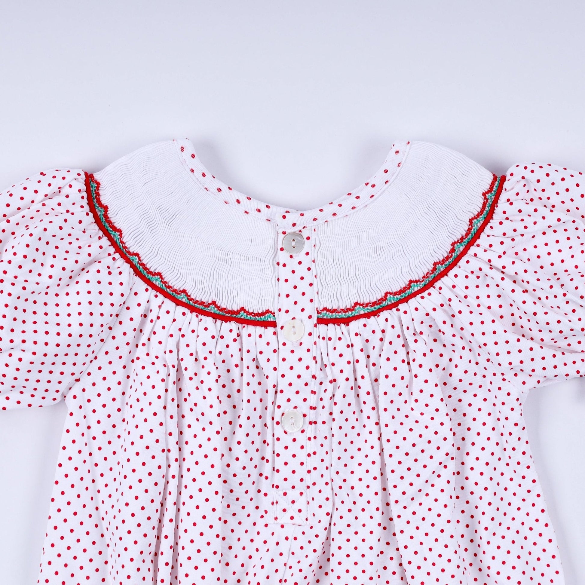 Red gingerbread hand smocked bubble - Abbies Place