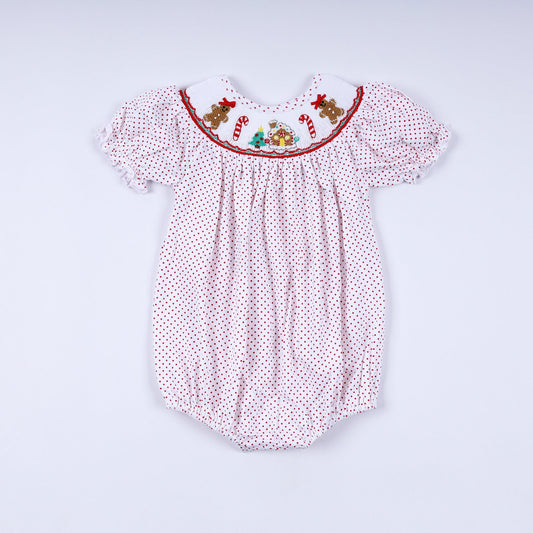 Red gingerbread hand smocked bubble - Abbies Place