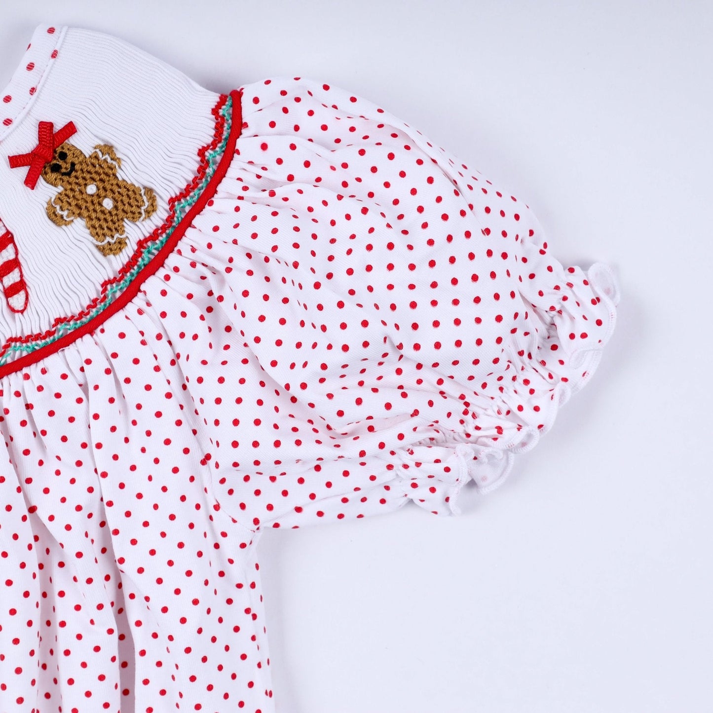 Red gingerbread hand smocked bubble - Abbies Place
