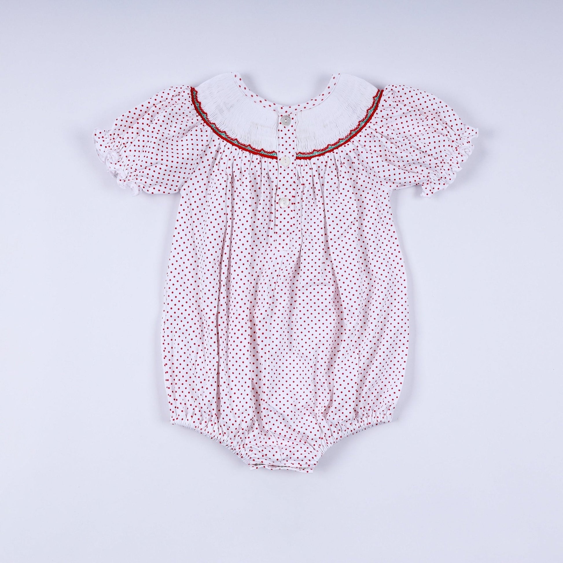 Red gingerbread hand smocked bubble - Abbies Place