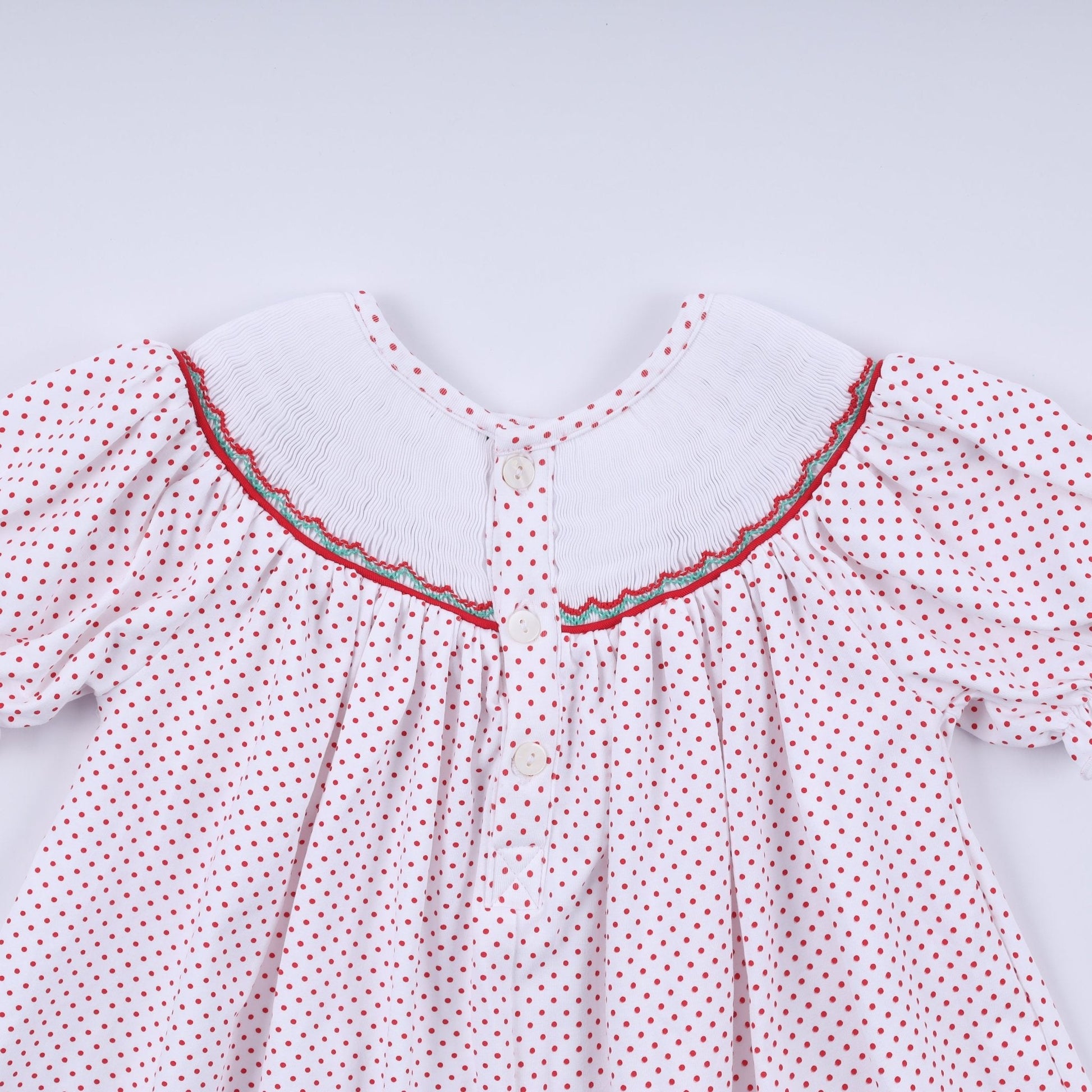 Red gingerbread hand smocked ruffle pants set - Abbies Place