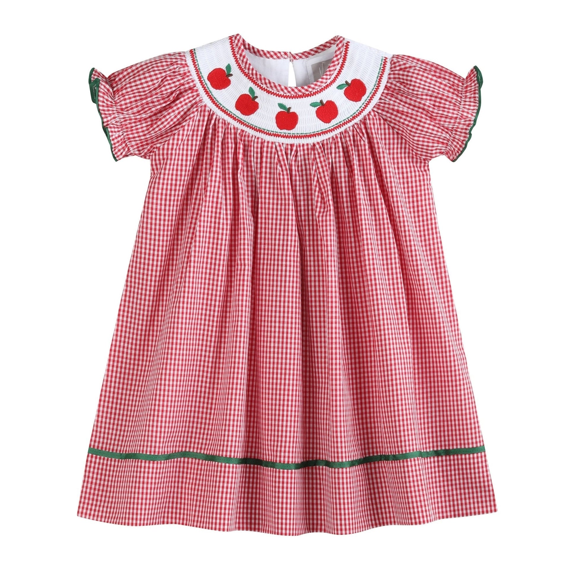 Red Gingham Apple Smocked Bishop Dress - Abbies Place