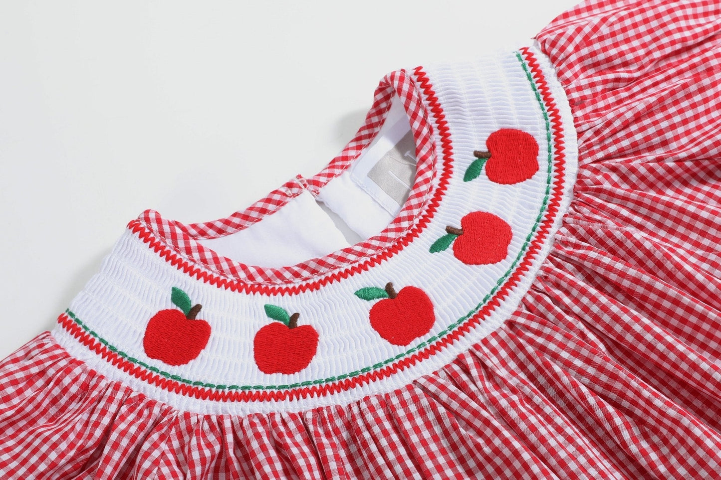 Red Gingham Apple Smocked Bishop Dress - Abbies Place