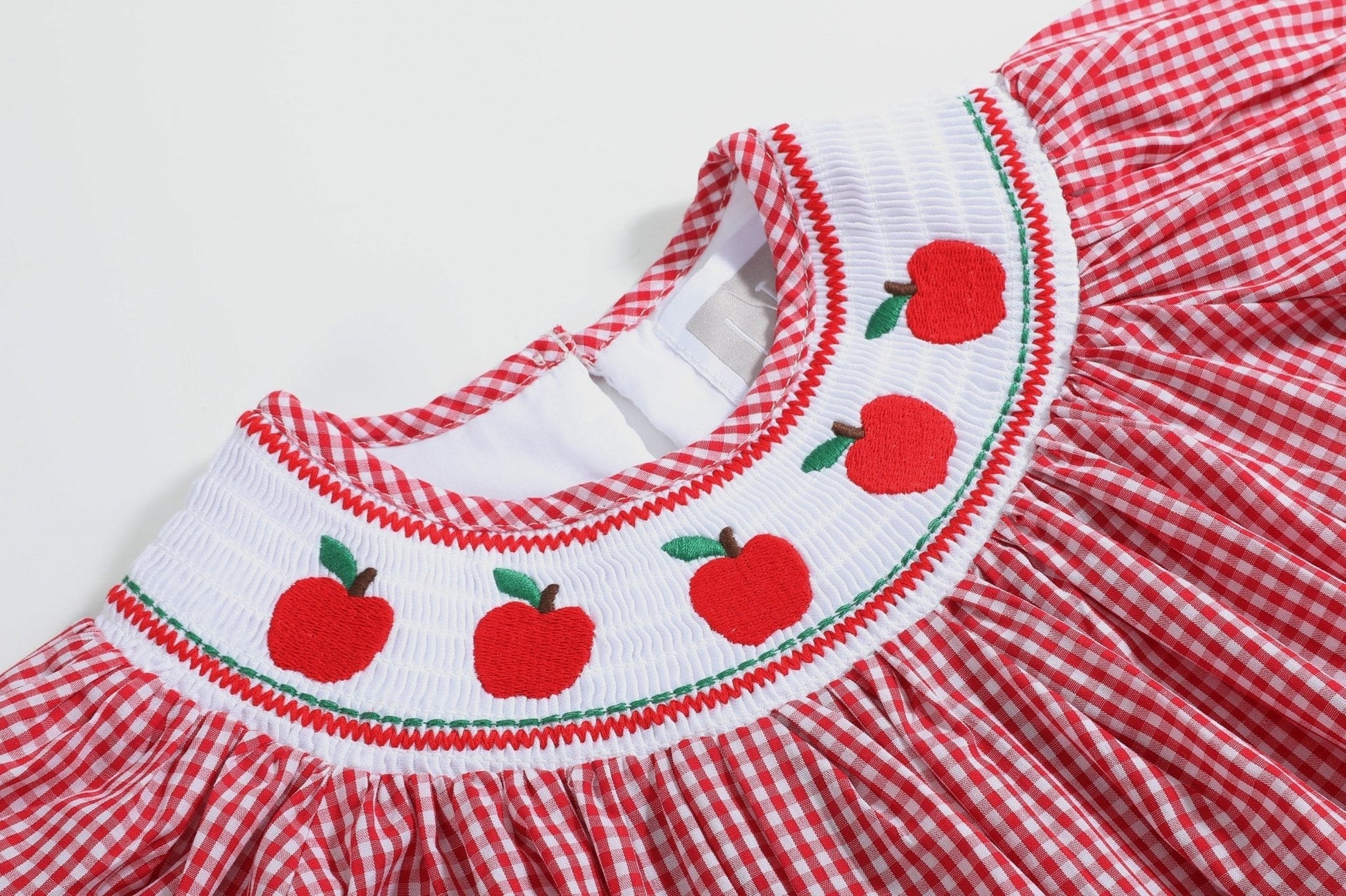 Red Gingham Apple Smocked Bishop Dress - Abbies Place