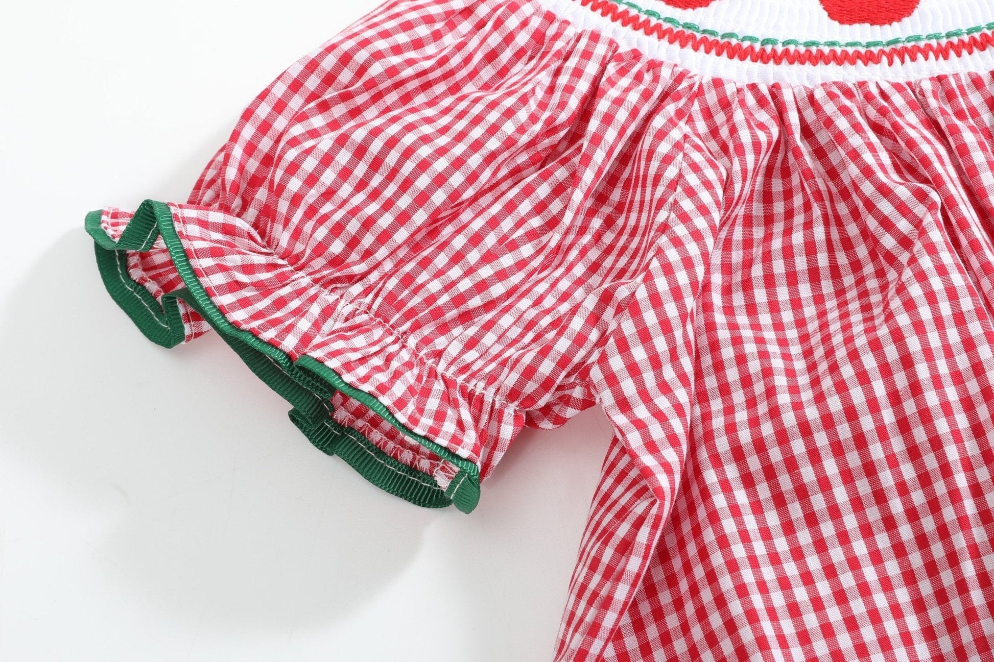 Red Gingham Apple Smocked Bishop Dress - Abbies Place