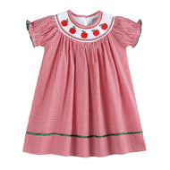 Red Gingham Apple Smocked Bishop Dress