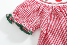 Load image into Gallery viewer, Red Gingham Apple Smocked Bishop Dress
