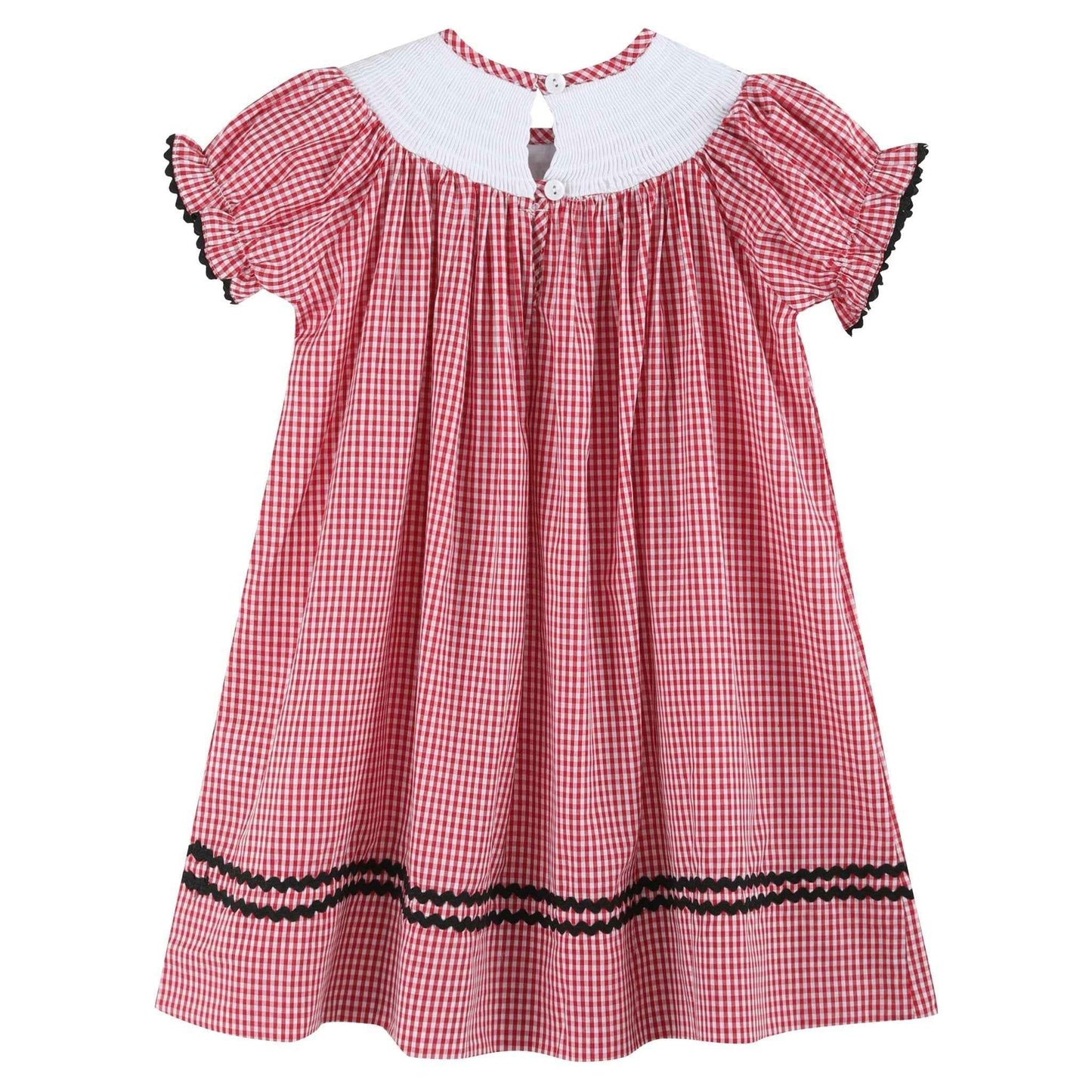 Red Gingham Barn Animals Smocked Bishop Dress - Abbies Place