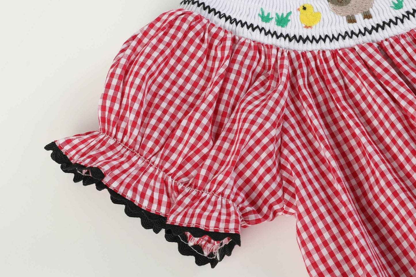 Red Gingham Barn Animals Smocked Bishop Dress - Abbies Place