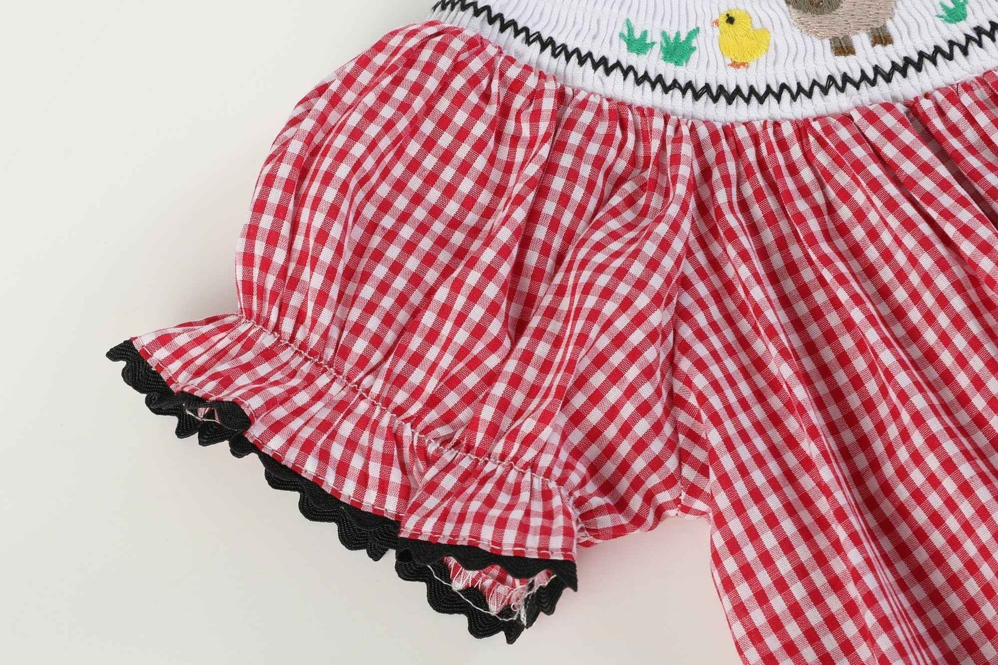 Red Gingham Barn Animals Smocked Bishop Dress - Abbies Place