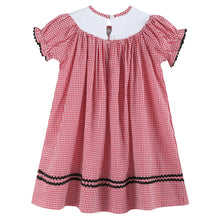Load image into Gallery viewer, Red Gingham Barn Animals Smocked Bishop Dress
