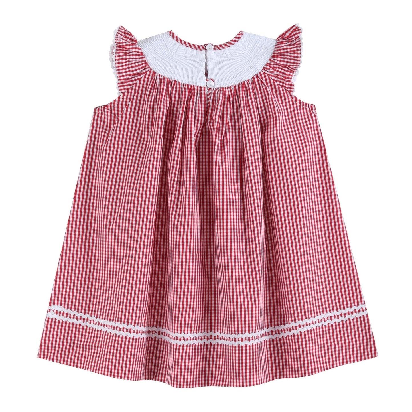Red Gingham Baseball Smocked Bishop Dress - Abbies Place