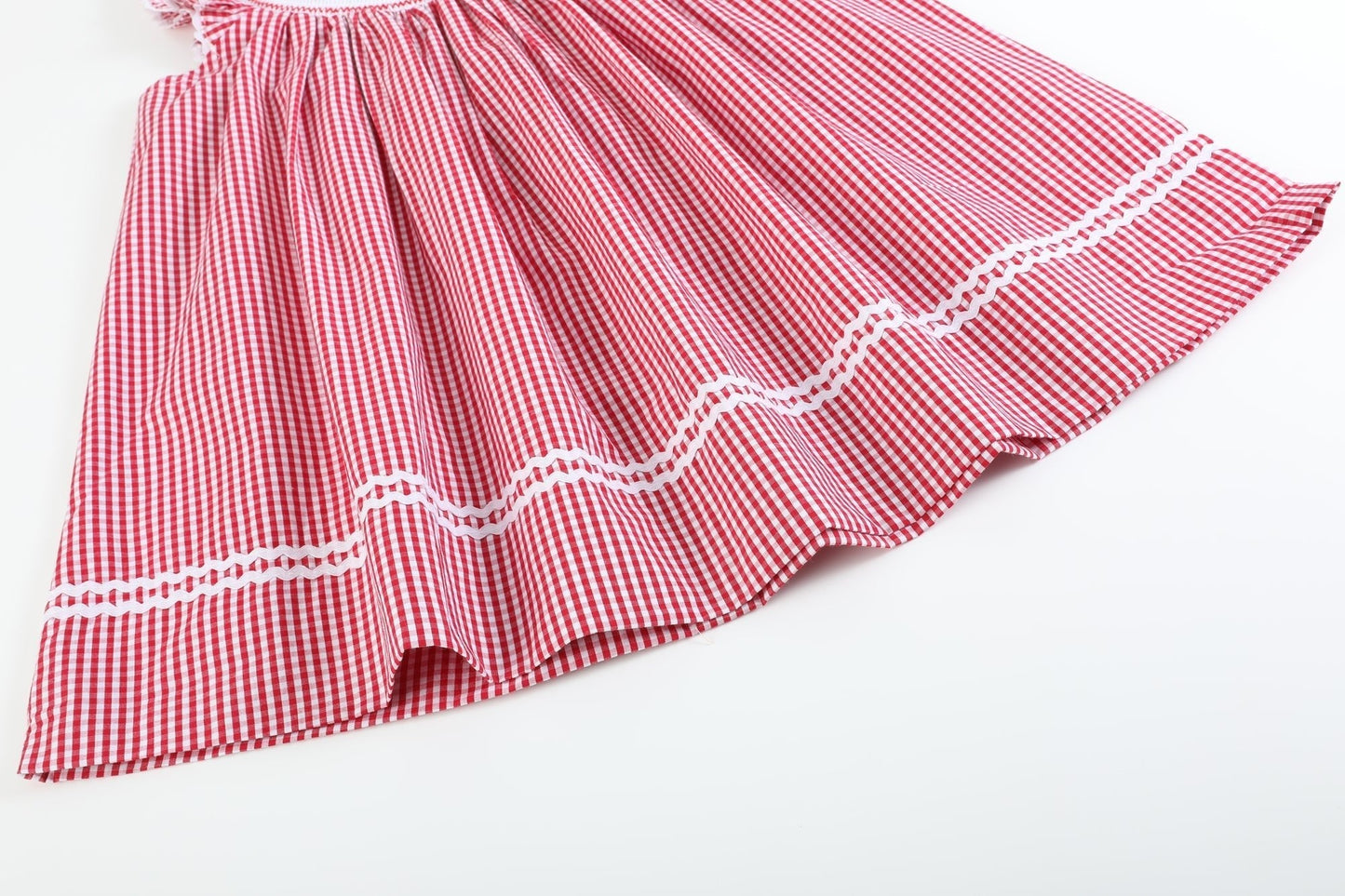 Red Gingham Baseball Smocked Bishop Dress - Abbies Place