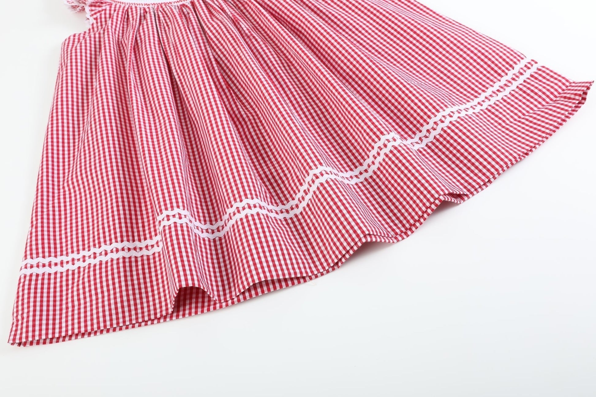 Red Gingham Baseball Smocked Bishop Dress - Abbies Place