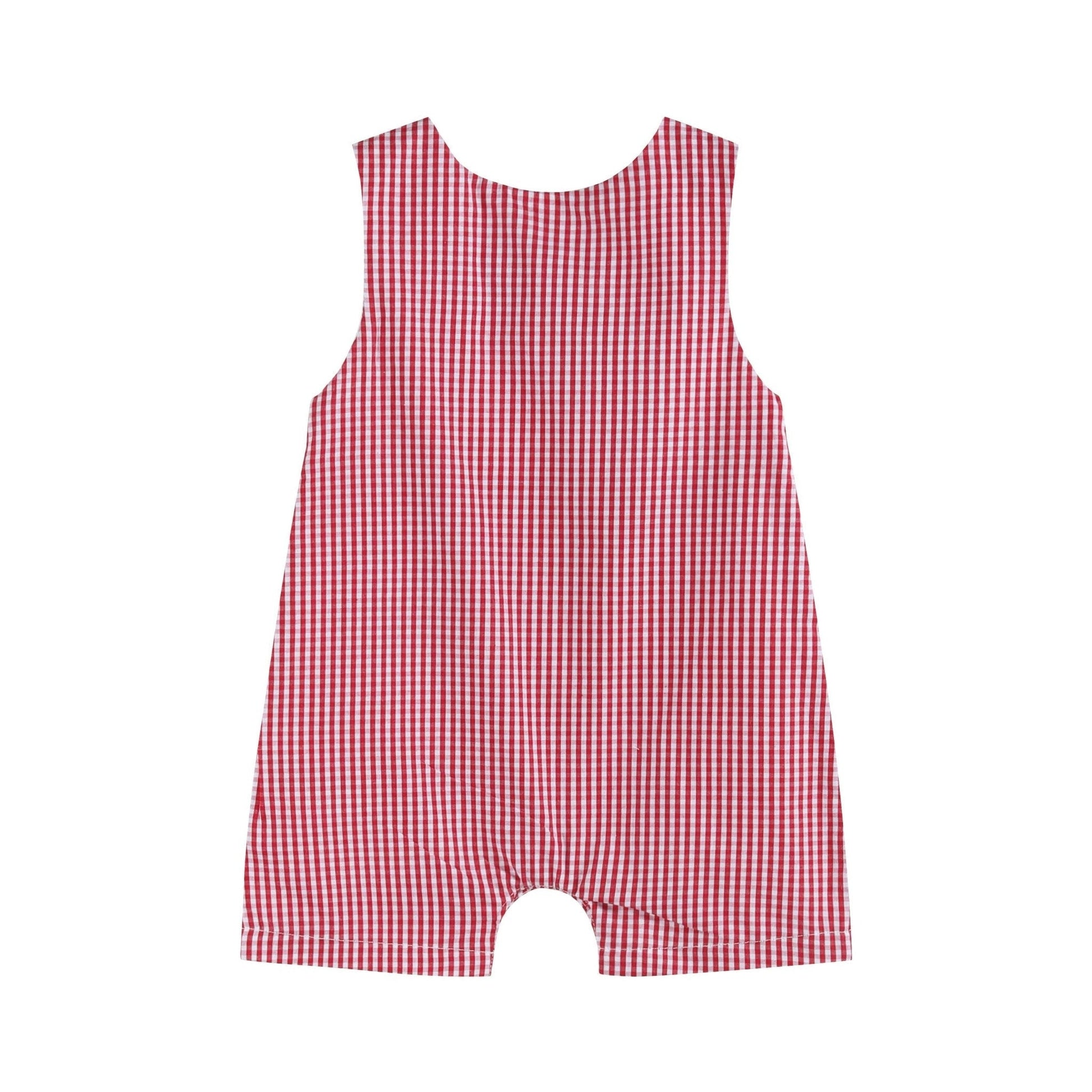 Red Gingham Baseball Smocked Shortalls - Abbies Place