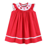 Valentine Red Heart and Lace Smocked Bishop Dress
