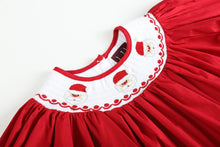 Load image into Gallery viewer, Red Poplin Santa Long Sleeve Smocked Bishop Dress
