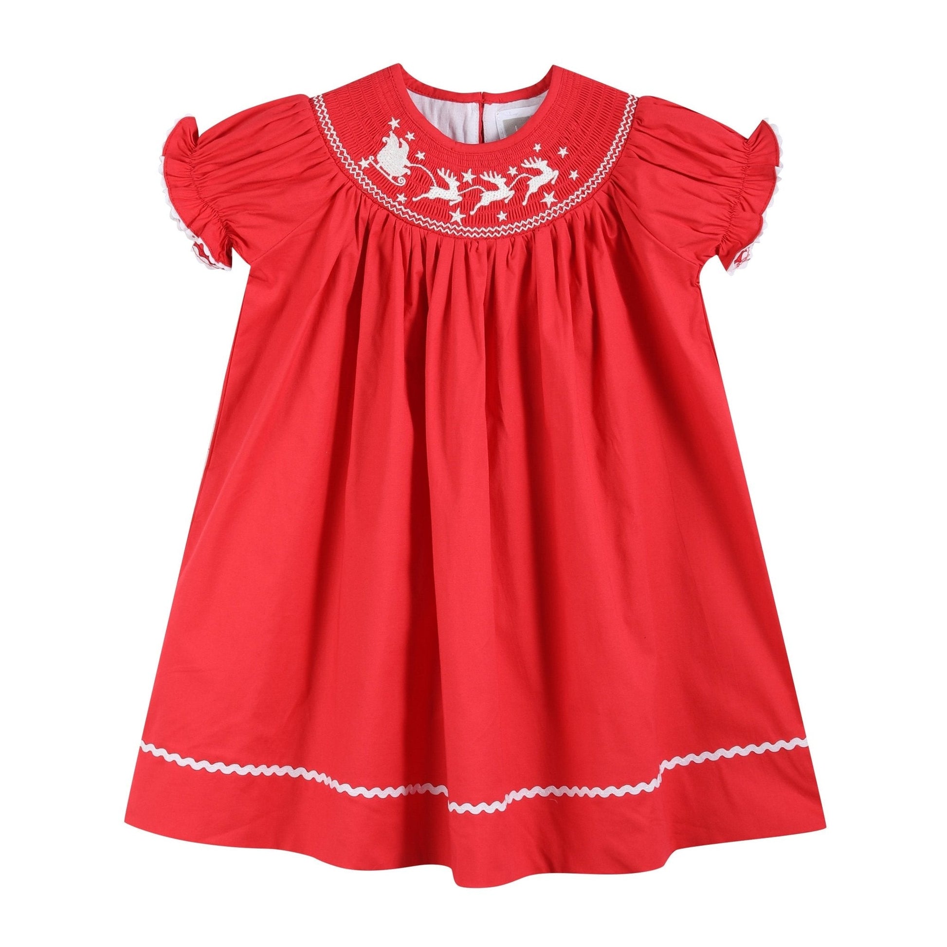 Red Santa Sleigh Bishop Dress - Abbies Place