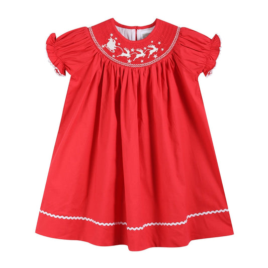 Red Santa Sleigh Bishop Dress - Abbies Place