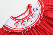 Load image into Gallery viewer, Red Santa Smocked Ruffle Bishop Dress
