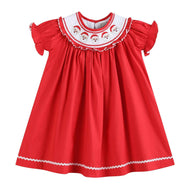 Red Santa Smocked Ruffle Bishop Dress